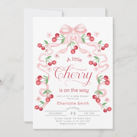Little Cherry Girl roze strik Baby shower Kaart (Voorkant)