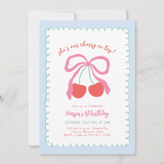 Little Cherry op de uitnodiging voor de verjaardag (Voorkant)