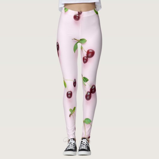 Little Cherry op lichtroze achtergrond Leggings (Voorkant)