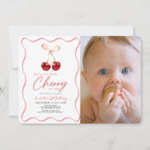 Little Cherry op Top Ribbon Foto 1e verjaardag Kaart (Voorkant)