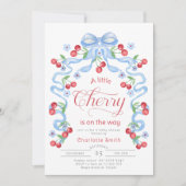 Little Cherry op weg naar Blue Bow Boy baby shower Kaart (Voorkant)