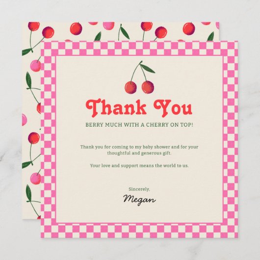 Little Cherry Retro Baby shower Bedankkaart (Voorkant / Achterkant)