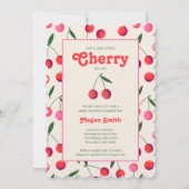 Little Cherry Retro Girl Baby shower Uitnodigen: I Kaart (Voorkant)