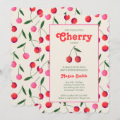 Little Cherry Retro Girl Baby shower Uitnodigen: I Kaart (Voorkant / Achterkant)