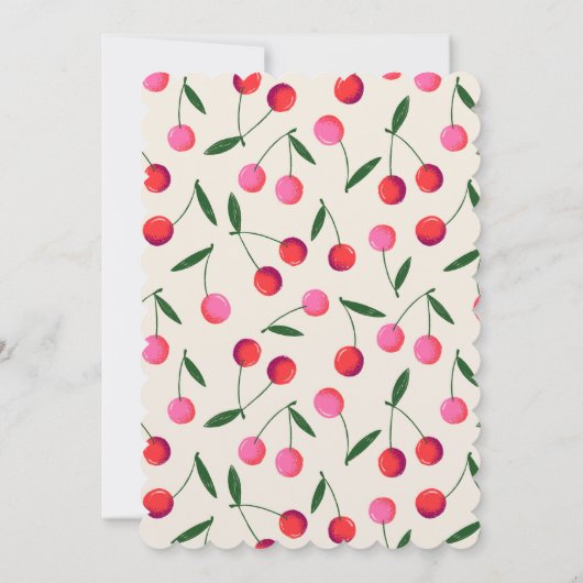 Little Cherry Retro Girl Baby shower Uitnodigen: I Kaart (Achterkant)