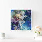 Little Cherub in Blue Vierkante Klok (Huis)