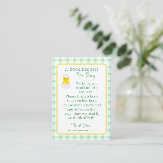 Little Chick Baby Book Request Neutral Baby Shower Informatiekaartje (Staand voorkant)