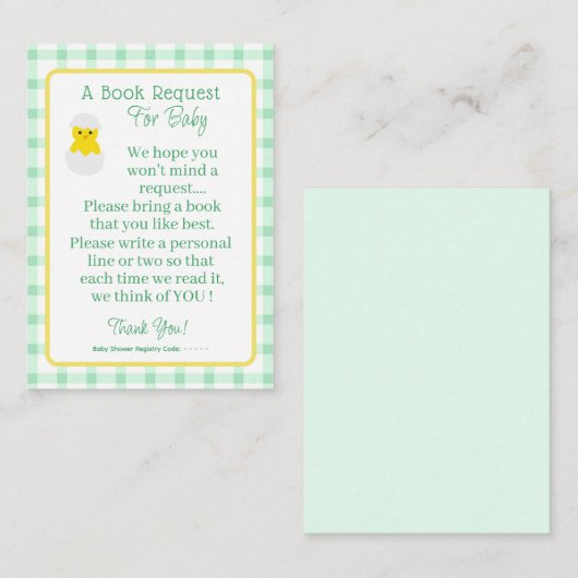 Little Chick Baby Book Request Neutral Baby Shower Informatiekaartje (Voorkant / Achterkant)