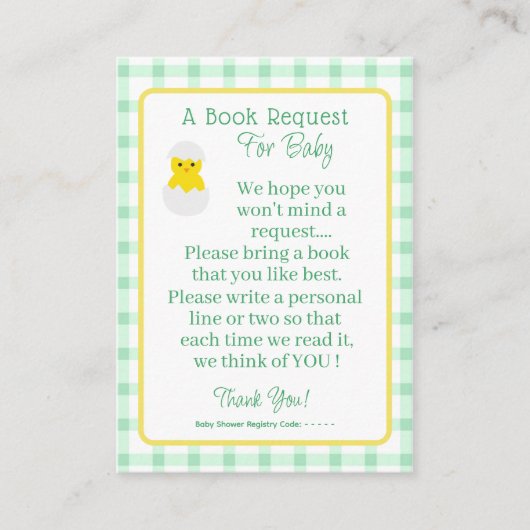 Little Chick Baby Book Request Neutral Baby Shower Informatiekaartje (Voorkant)