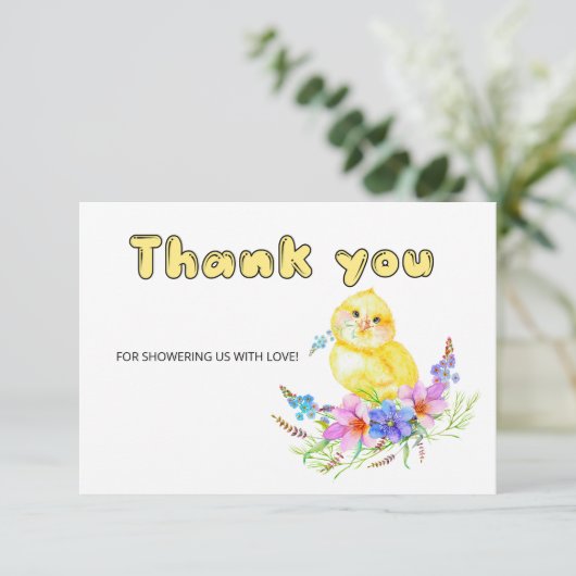 Little Chick baby shower bedankt je kaart (Staand voorkant)