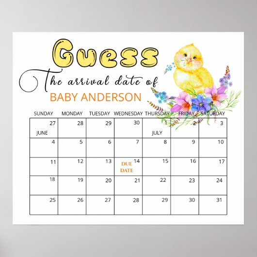 Little Chick Baby Shower Verwachte Datum Kalender Poster (Voorkant)