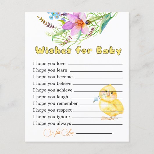 Little Chick Baby shower Wishes for Baby Kaart (Voorkant)