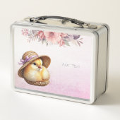 Little Chick Blue Pink Blue Ribbon Metal Lunch Box (Achterkant)