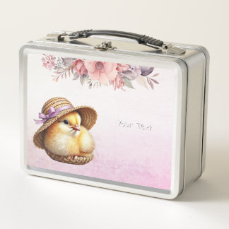 Little Chick Blue Pink Blue Ribbon Metal Lunch Box