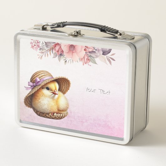 Little Chick Blue Pink Blue Ribbon Metal Lunch Box (Voorkant)