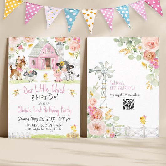 Little Chick Boerderij Barnyard Floral Girl Verjaa Kaart