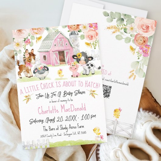 Little Chick Boerderij Girl Barnyard Floral Baby s Kaart