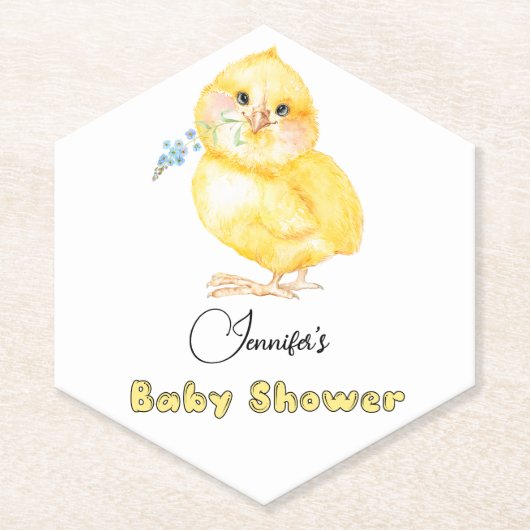 Little Chick Floral Baby shower Kartonnen Onderzetters (Voorkant)