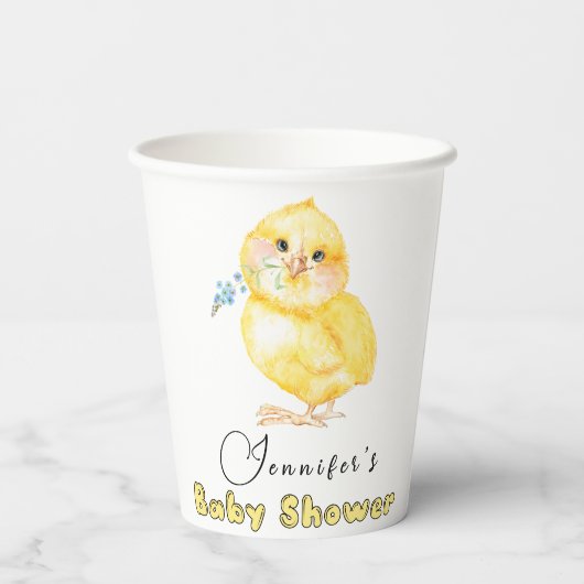 Little Chick Floral Baby shower Papieren Bekers (Achterkant)