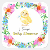Little Chick Floral Baby shower Vierkante Sticker (Voorkant)