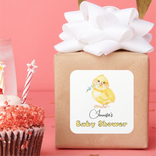 Little Chick Floral Baby shower Vierkante Sticker (Feest)