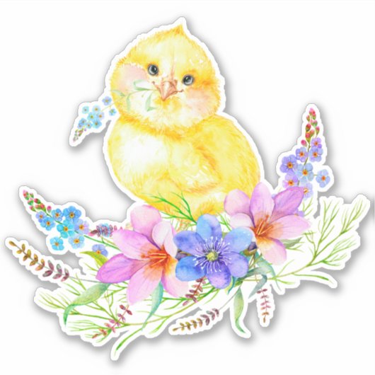 Little Chick Floral Sticker (Voorkant)