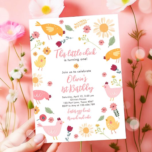 Little Chick Girl Boerderij Easter Chicken Birthda Kaart