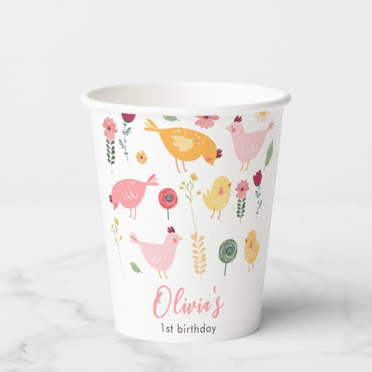 Little Chick Girl Boerderij Easter Chicken Birthda Papieren Bekers (Achterkant)