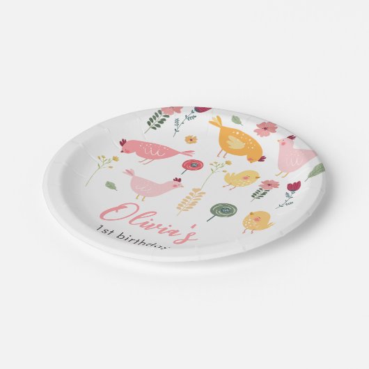 Little Chick Girl Boerderij Easter Chicken Birthda Papieren Bordje (Gekanteld)