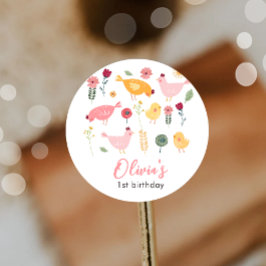 Little Chick Girl Boerderij Easter Chicken Birthda Ronde Sticker