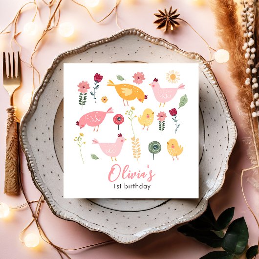 Little Chick Girl Boerderij Easter Chicken Birthda Servet