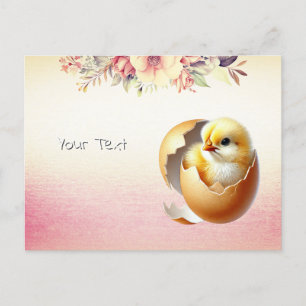 Little Chick Hatching Floral Briefkaart