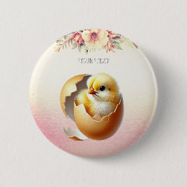 Little Chick Hatching Floral Button