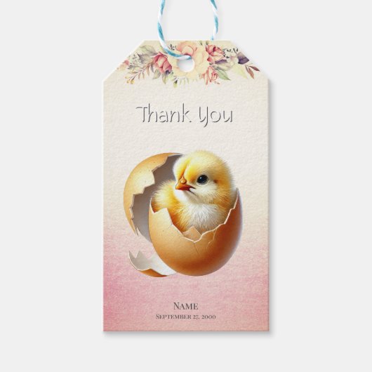 Little Chick Hatching Floral Gift Label Cadeaulabel (Voorkant)