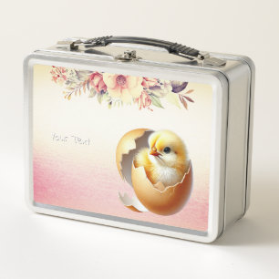 Little Chick Hatching Floral Metal Lunch Box