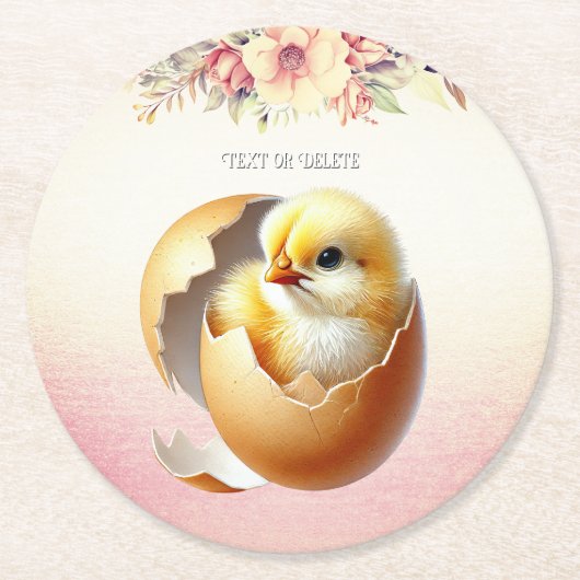 Little Chick Hatching Floral Paper Onderzetter (Voorkant)
