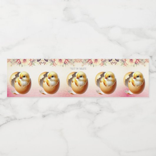 Little Chick Hatching Floral Waterfles Etiket (Enkel label)