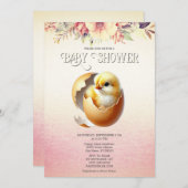 Little Chick Hatching Soon Baby shower Invitation Kaart (Voorkant / Achterkant)