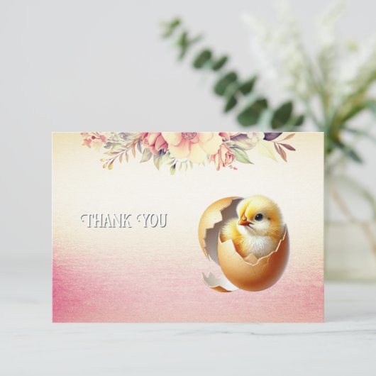 Little Chick Hatching Thank You Card Bedankkaart (Staand voorkant)
