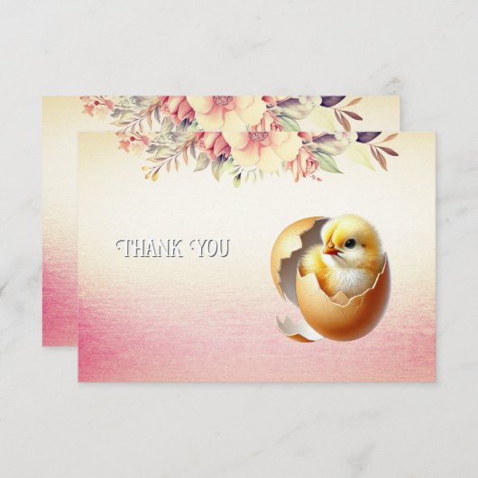 Little Chick Hatching Thank You Card Bedankkaart (Voorkant / Achterkant)