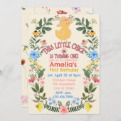 Little Chick is One, Floral 1st Birthday Kaart (Voorkant / Achterkant)