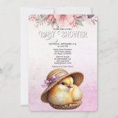 Little Chick Pink Ribbon Baby shower Uitnodiging (Voorkant)