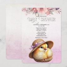 Little Chick Pink Ribbon Baby shower Uitnodiging