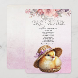 Little Chick Pink Ribbon Baby shower Uitnodiging