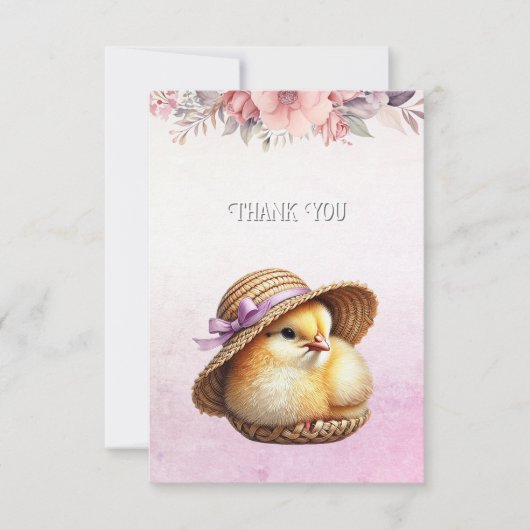 Little Chick Pink Ribbon bedankkaart (Voorkant)