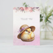 Little Chick Pink Ribbon bedankkaart (Staand voorkant)