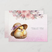 Little Chick Pink Ribbon bedankkaart (Voorkant / Achterkant)