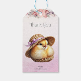 Little Chick Pink Ribbon Gift Label Cadeaulabel