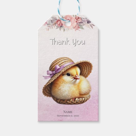 Little Chick Pink Ribbon Gift Label Cadeaulabel (Voorkant)