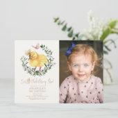 Little Chick & Vlinder Meisje Verjaardag Foto Kaart (Staand voorkant)